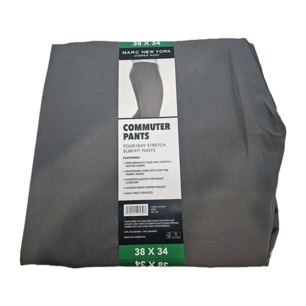 Marc New York Men's Commuter Pant Slim Fit Four-Way Stretch‎ Fabric, 38X34